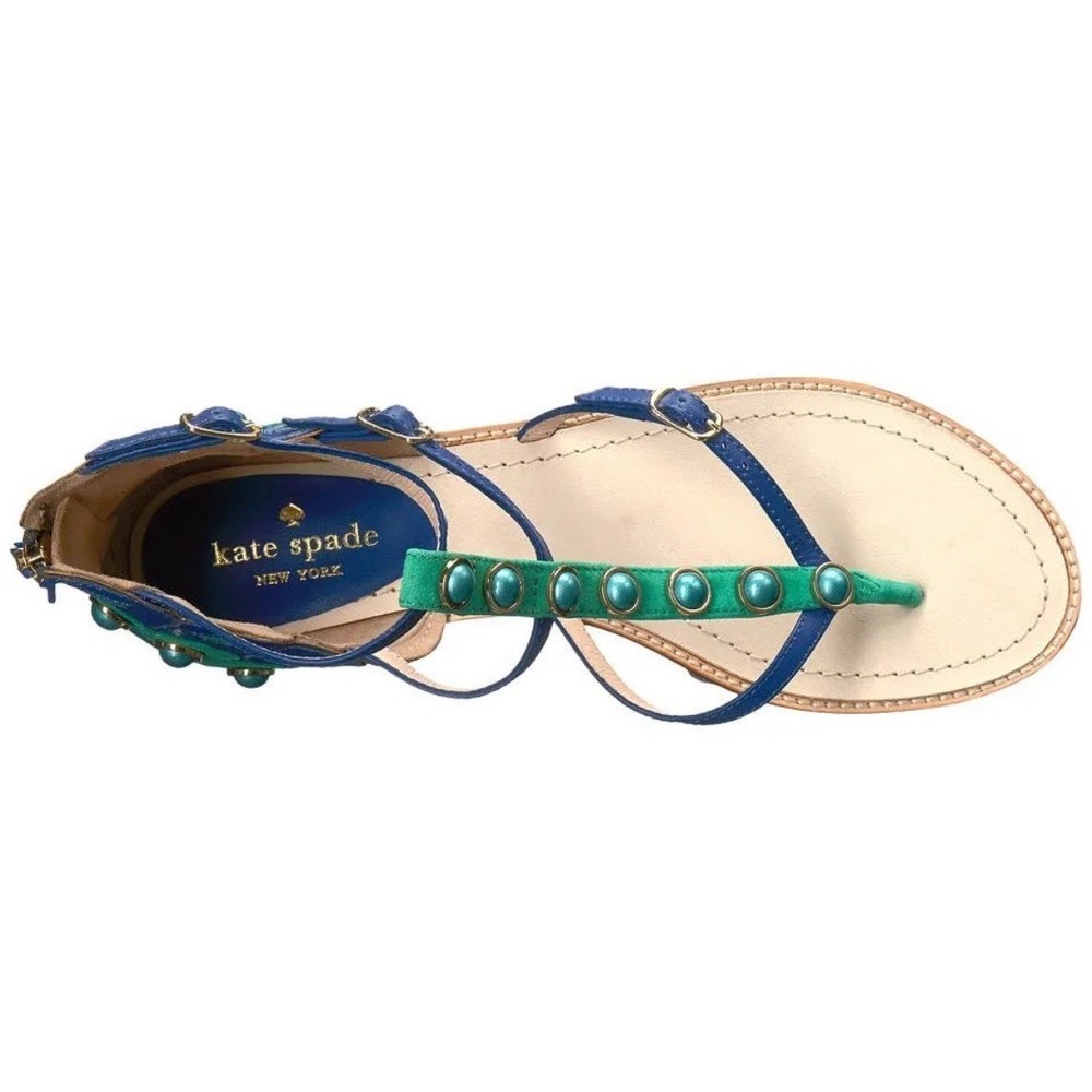 Kate Spade PEACOCK Soto Emerald Napa Leather Sandal Size 7.5 M NIB Gorgeous - Picture 4 of 13